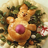 Easter Bunny in yeast dough with red egg