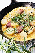 Tortilla with chorizo, potato and herbs