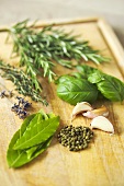 Assorted herbs and spices for herb oil