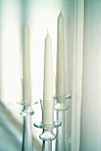 White candles in glass candlesticks