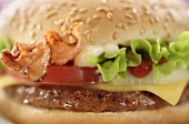 Cheeseburger with bacon (close-up)