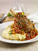 Leg of lamb with vegetable sauce and mashed potato