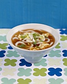 Suppe mit Udon-Nudeln und Eierstich