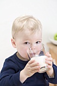 Small boy drinking milk