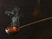 Ladle full of steaming soup