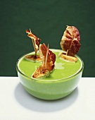 Pea soup with bread boats