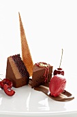 Dessert: chocolate & cherry sponge cake and cherry sorbet