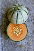 A halved Charentais melon