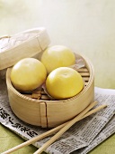 Chinese bread buns in bamboo steamer