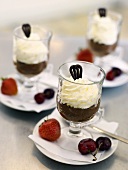 Chocolate cream dessert with cream topping