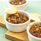 Chili con carne in small bowls