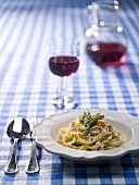 Tagliatelle with salmon and green asparagus