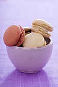 Filled macarons in a bowl (small French cakes)