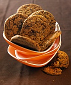 Chocolate chip cookies in stacked dishes