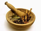 Assorted Dried Spices in a Mortar with Pestle