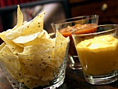 Tortilla Chips with Salsa and Nacho Dip