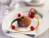 Elegant Chocolate Dessert with Raspberries