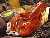 Cooked lobster with potato crisps