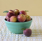Fresh Peaches in a Blue Bowl