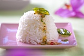 Rice with chilli sauce and fried basil (Thailand)