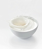 A splash of yogurt in a white bowl