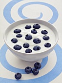 Yogurt with blueberries in a ceramic bowl