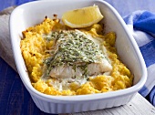 Fish fillet with dill on vegetable puree