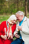 An older couple celebrating