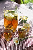 Ice tea with lemon and ice cubes