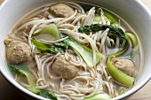 Bowl of Shanghai Noodle and Meatball Soup