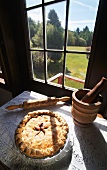 Cranberry Blueberry Pie Cooling by a Window