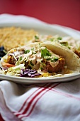 Mexican Plate of Fish Tacos with Beans and Rice