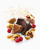 Chocolate, nuts, cranberries, dried fruit