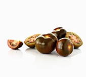 Heirloom tomatoes against a white background