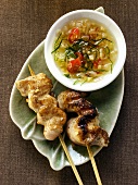 Chicken kebabs with spicy sauce