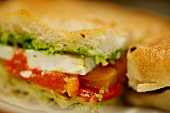 Tomato, cheese and pesto sandwich