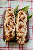 Baguettes with bean paste and diced bacon