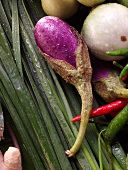 Asian vegetable still life with aubergines