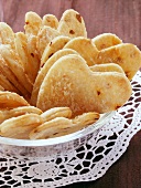 Parmesan hearts in glass bowl