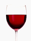 Red wine glass, half filled
