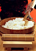 Stirring sushi rice