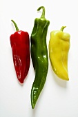Red, green and yellow pointed peppers