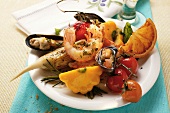 Plate of Mediterranean appetisers (seafood, vegetables)