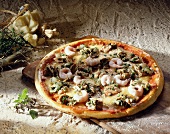 Pizza with tuna and shrimps