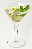 Drink with slices of lemon and mint