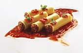 Cannelloni with mince filling and tomato sauce