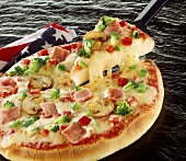Pizza with vegetables, ham, mushrooms and cheese (USA)