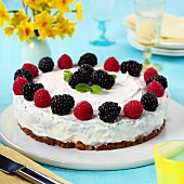 Cheesecake with blackberries and raspberries
