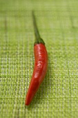 Red chili pepper on green background