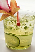 Refreshing cucumber drink with flower